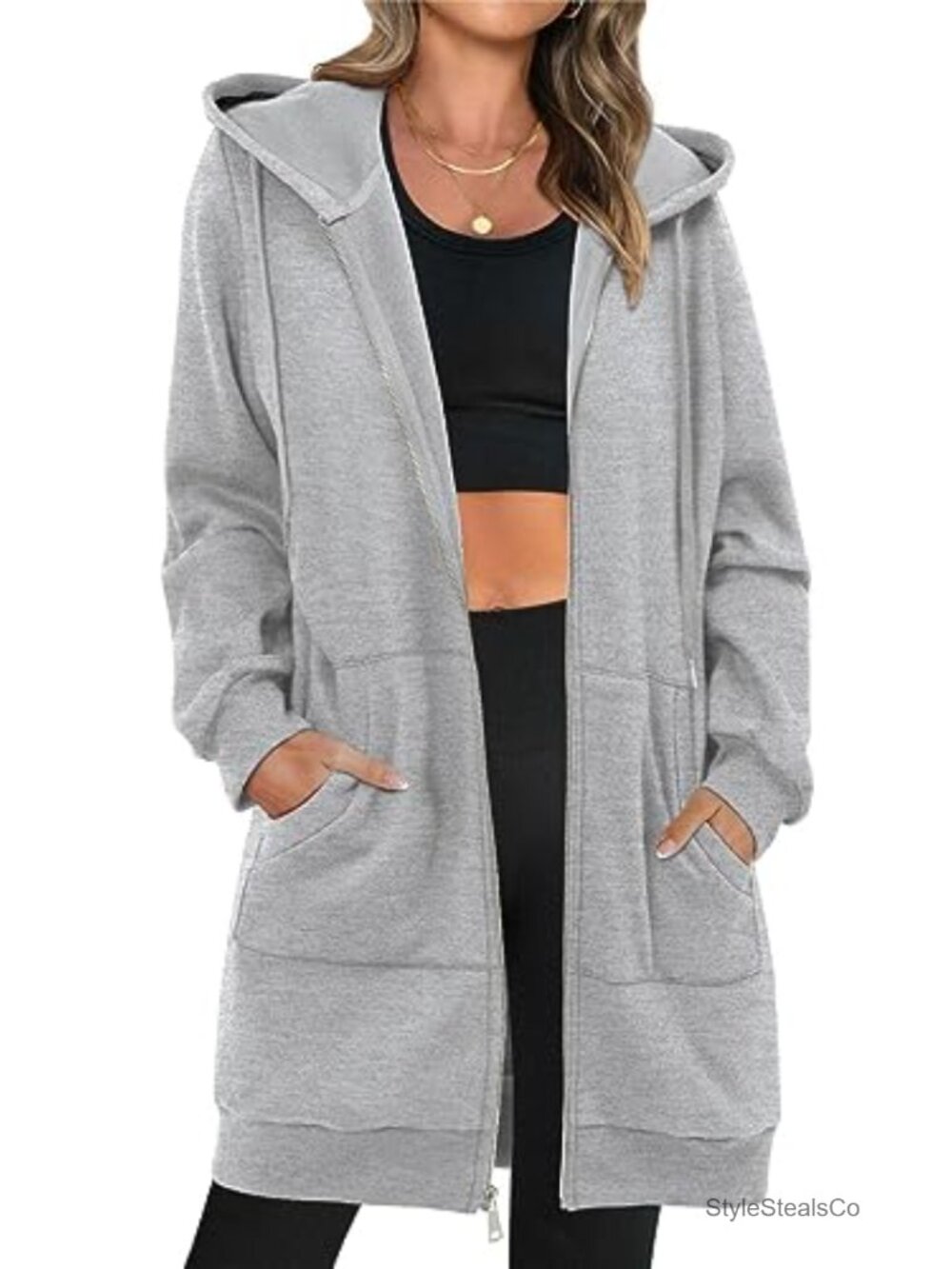 Oversized Zip Up Fleece Hooded Sweatshirt with Pocket